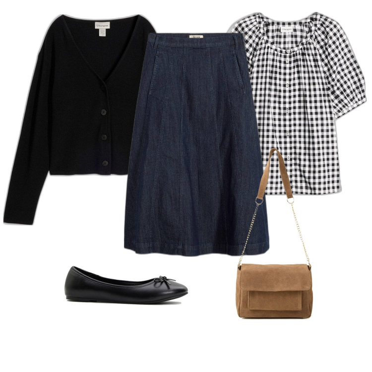 Outfit femme - Blouse vichy. Style Romantique pour Tous les jours. Assortir avec jupes longues, chemisiers, pulls, ballerines, sacs en bandoulière.