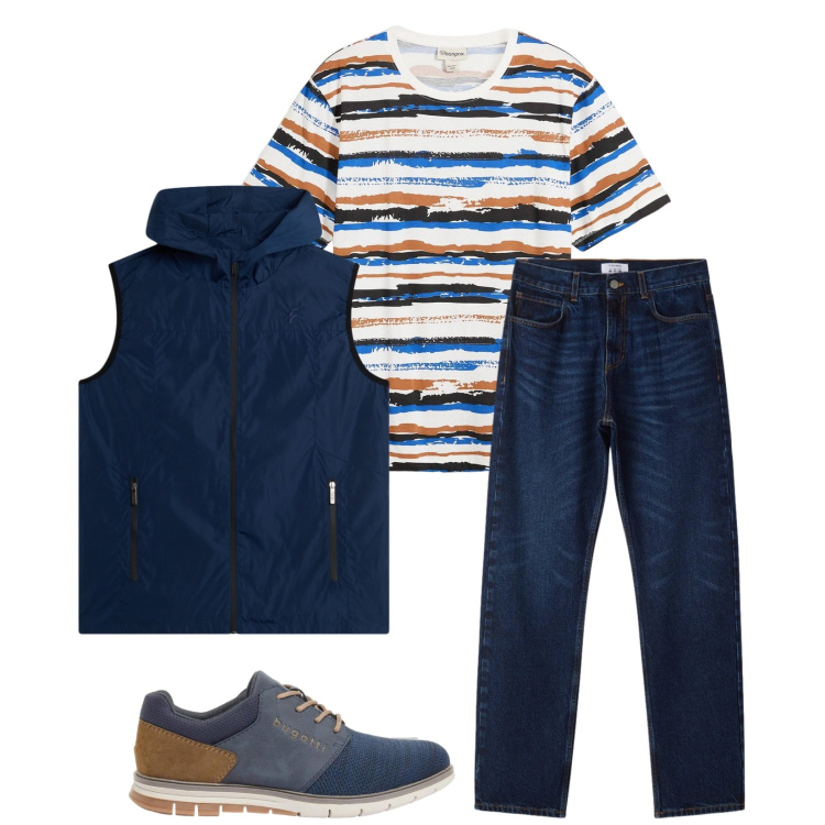 Outfit uomo - Total look #2383670. Stile Trendy per Tutti i giorni. Abbinamento con scarpe stringate, t-shirt, jeans dritti, piumini.