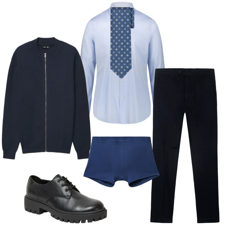Outfit uomo - Total look #2383673. Stile Business/Elegante per Ufficio. Abbinamento con scarpe stringate, boxer, cardigans, camicie, pantaloni chino, cravatte.