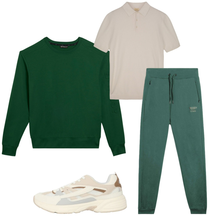 Outfit uomo - Total look #2383675. Stile Urban per Sport. Abbinamento con sneakers, felpe, pantaloni, polo.