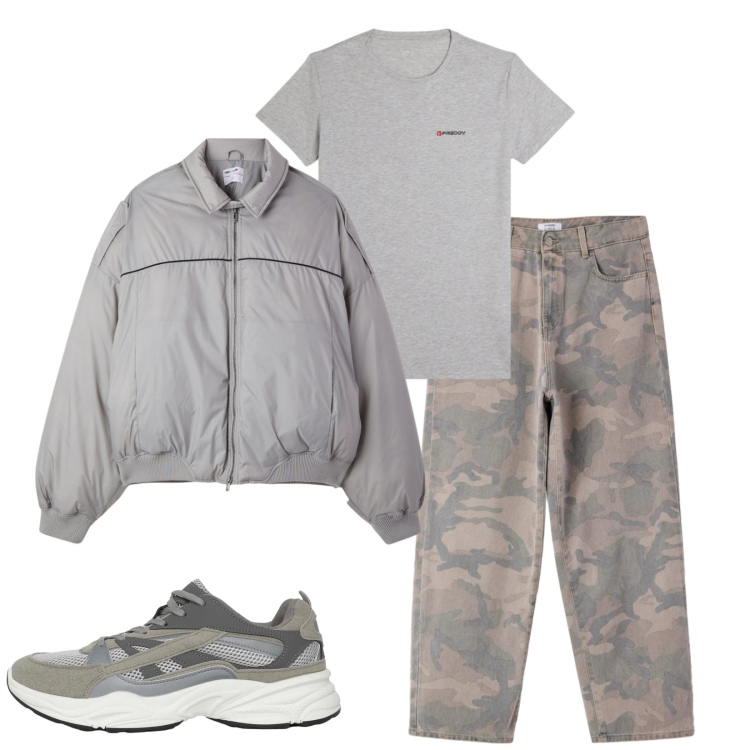 Outfit uomo - Total look #2383679. Stile Trendy per Tutti i giorni. Abbinamento con sneakers, bomber, pantaloni, t-shirt.