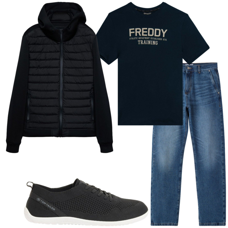 Outfit uomo - Total look #2383680. Stile Trendy per Tutti i giorni. Abbinamento con sneakers, jeans dritti, giacche, t-shirt.