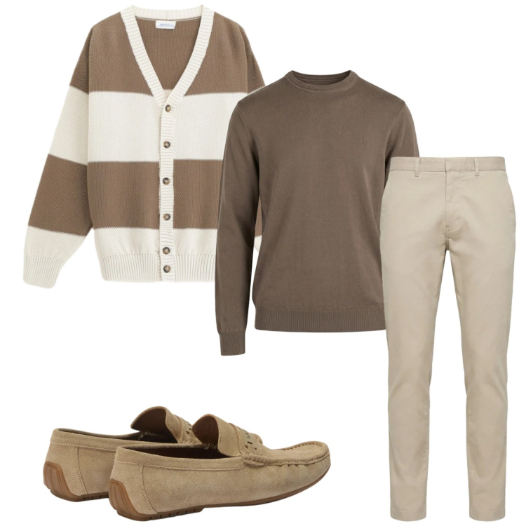 Outfit uomo - Total look #2383682. Stile Trendy per Tutti i giorni. Abbinamento con cardigans, scarpe stringate, pantaloni, maglieria.
