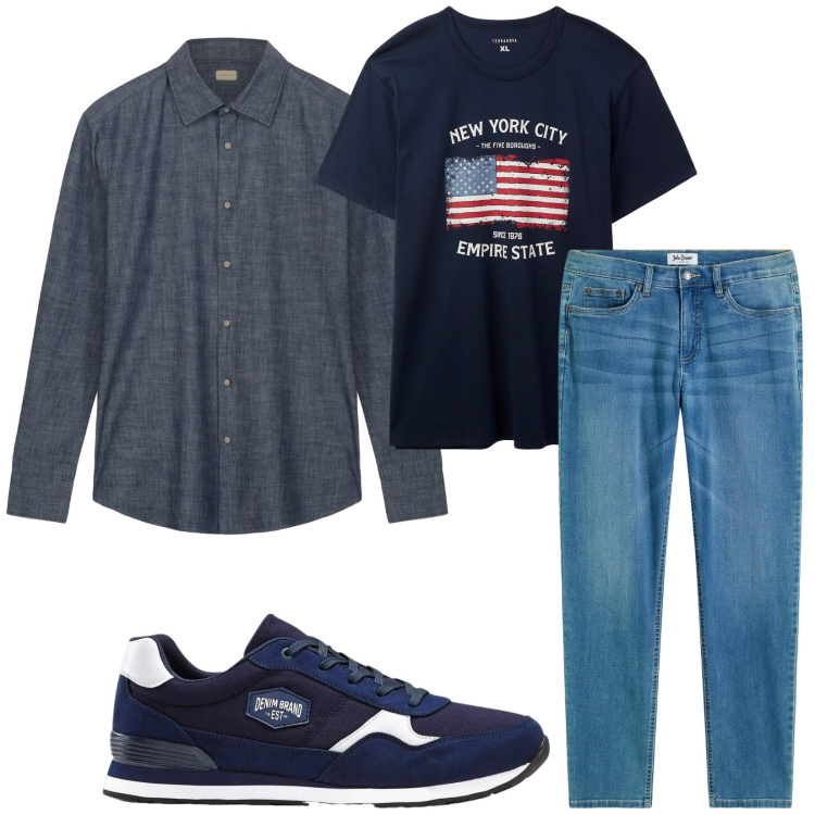 Outfit uomo - Total look #2383683. Stile Trendy per Tutti i giorni. Abbinamento con jeans, sneakers, t-shirt, camicie.