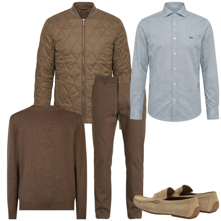 Outfit uomo - Total look #2383687. Stile Business/Elegante per Ufficio. Abbinamento con camicie, scarpe stringate, pantaloni, piumini, maglieria.