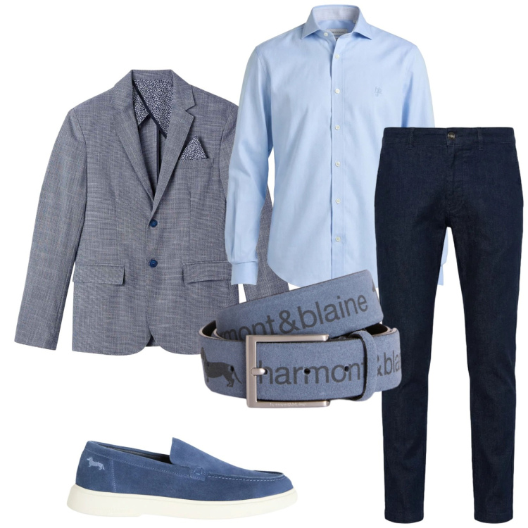 Outfit uomo - Total look #2383688. Stile Trendy per Serata speciale. Abbinamento con giacche, cinture, jeans, camicie, sneakers.