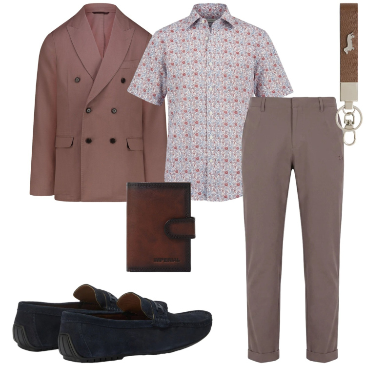 Outfit uomo - Total look #2383690. Stile Trendy per Serata speciale. Abbinamento con portafogli, portachiavi, scarpe stringate, camicie a manica corta, pantaloni, giacche.