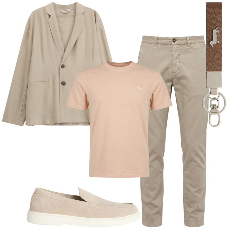 Outfit uomo - Total look #2383692. Stile Trendy per Tutti i giorni. Abbinamento con giacche, portachiavi, pantaloni chino, scarpe stringate, t-shirt.