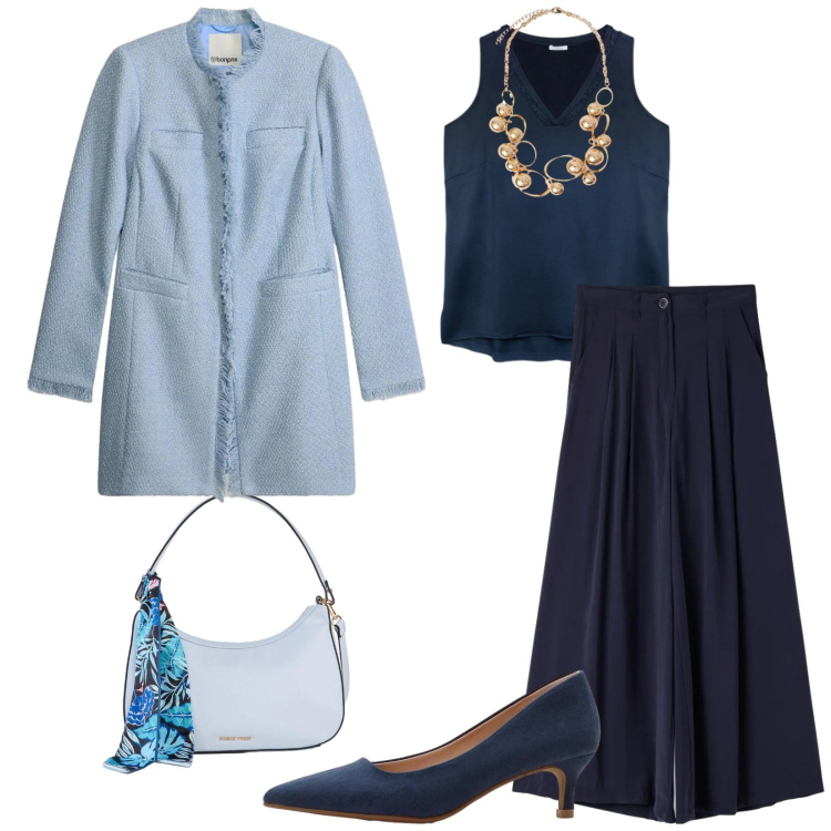 Outfit donna - Total look #2383694. Stile Bon Ton per Ufficio. Abbinamento con borse a mano, blazer, décolleté, pantaloni, collane, top.
