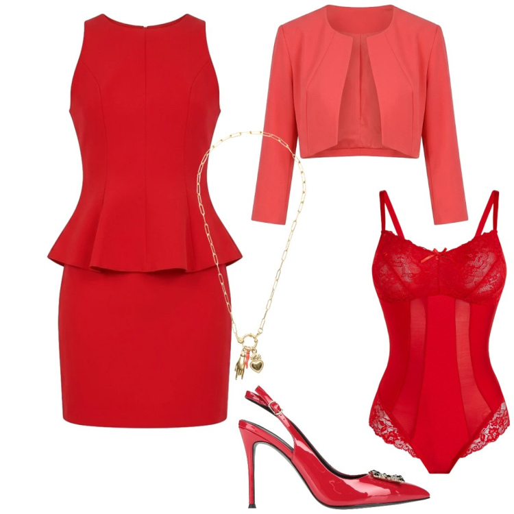 Outfit donna - Total look #2383700. Stile Glamour per Cerimonia. Abbinamento con décolleté, body, vestiti a tubino, bolero, ciondoli.