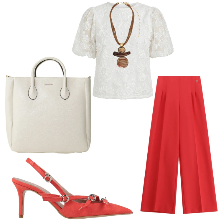 Outfit donna - Total look #2383706. Stile Chic per Tutti i giorni. Abbinamento con décolleté, borse a tracolla, bluse, ciondoli, pantaloni a palazzo.