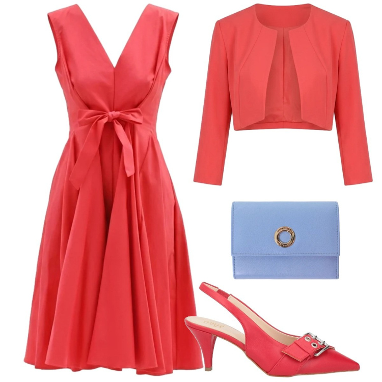 Outfit donna - Total look #2383713. Stile Glamour per Cerimonia. Abbinamento con décolleté, portafogli, vestiti corti, bolero.