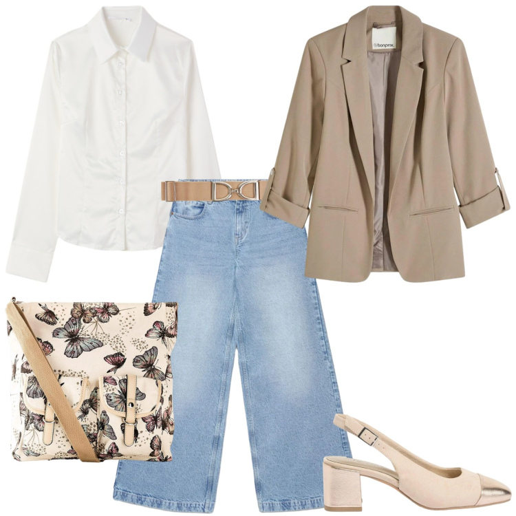 Outfit donna - Total look #2383728. Stile Basic per Ufficio. Abbinamento con décolleté, borse a tracolla, blazer, jeans, cinture, camicie.