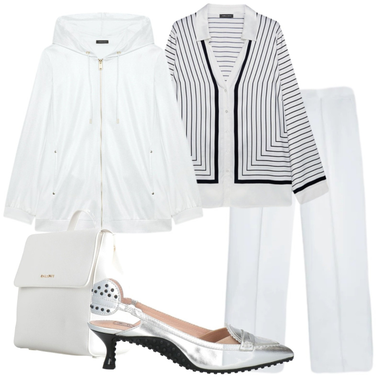 Outfit donna - Curvy style riunione Aprile. Stile Chic per Ufficio. Abbinamento con décolleté, zaini, camicie, felpe con cappuccio, pantaloni.