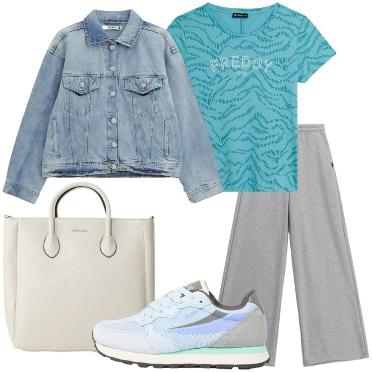 Outfit donna - Un weekend fuori città. Stile Basic per Tutti i giorni. Abbinamento con sneakers, borse a tracolla, blazer, pantaloni, t-shirt.