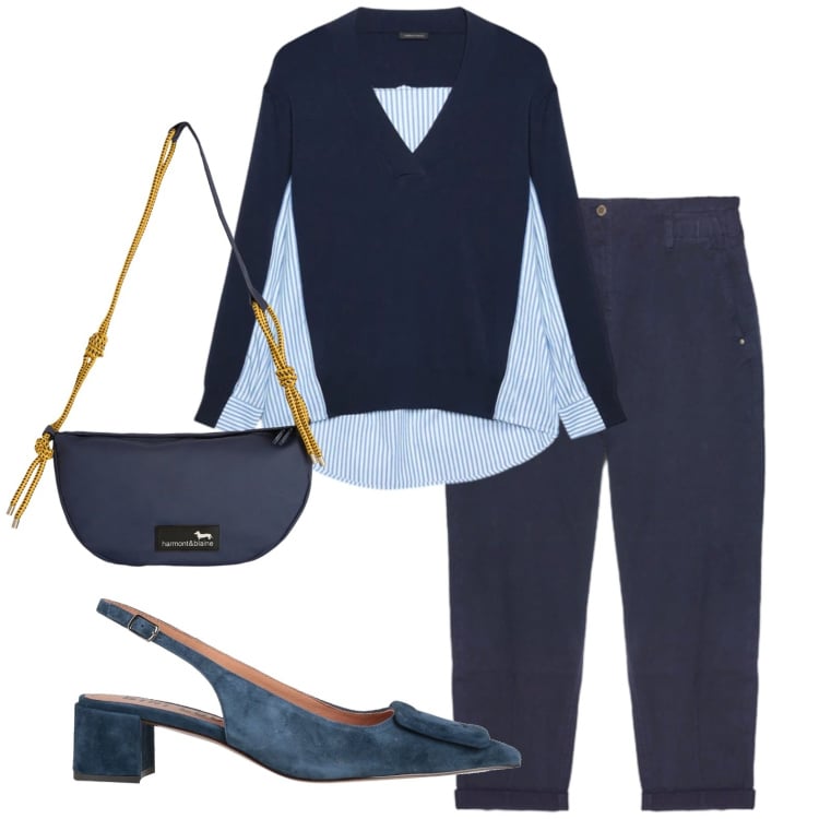 Outfit donna - Riunione insegnanti curvy style. Stile Basic per Tutti i giorni. Abbinamento con décolleté, pantaloni, maglieria, borse a tracolla.
