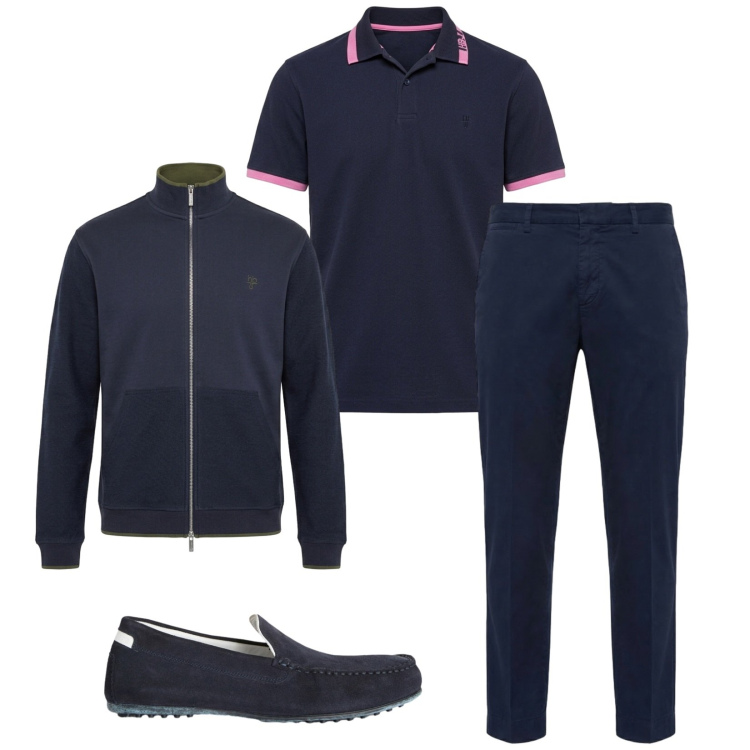 Outfit uomo - Total look #2383860. Stile Trendy per Tutti i giorni. Abbinamento con scarpe stringate, pantaloni chino, felpe, polo.