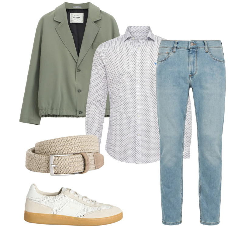 Outfit uomo - Total look #2383863. Stile Casual per Tutti i giorni. Abbinamento con giacche, jeans slim fit, cinture, sneakers, camicie.