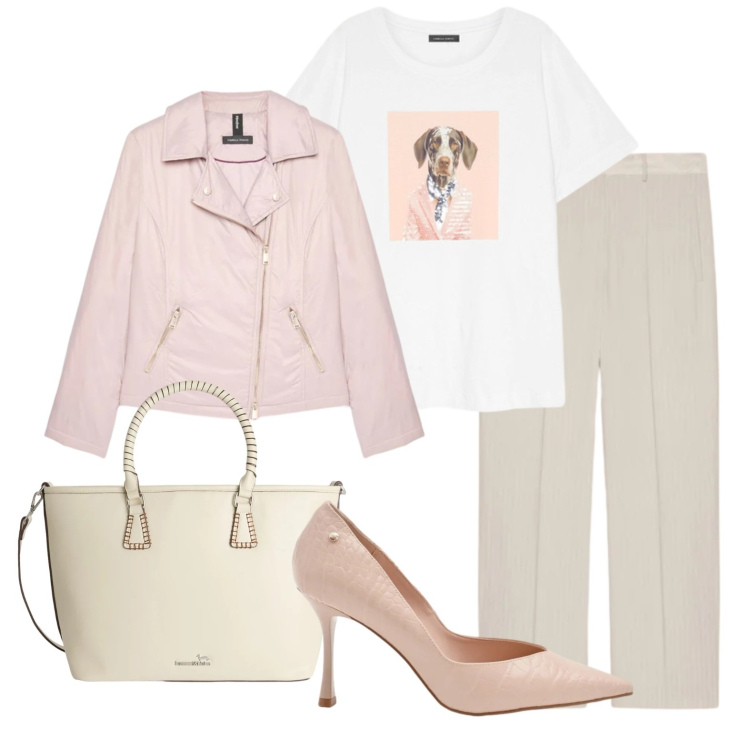 Outfit donna - Chiodo rosa curvy style. Stile Glamour per Serata fuori. Abbinamento con shopping bag, décolleté, pantaloni, piumini, t-shirt.