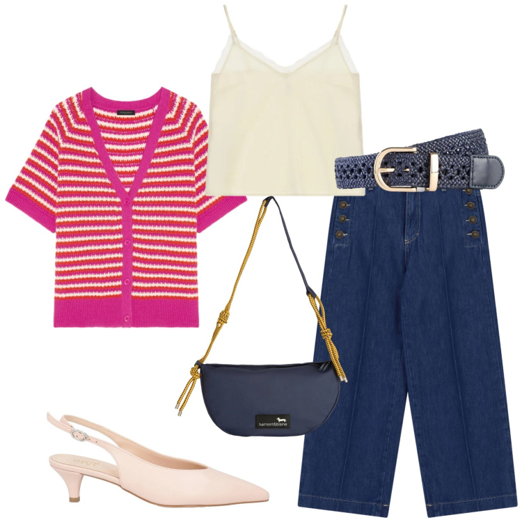 Outfit donna - Total look #2383871. Stile Casual chic per Tutti i giorni. Abbinamento con décolleté, cinture, canottiere, cardigans, jeans, borse a tracolla.