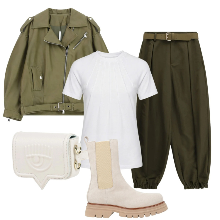 Outfit donna - Total look #2383874. Stile Military per Tutti i giorni. Abbinamento con marsupi, stivaletti, t-shirt, pantaloni, giacche.