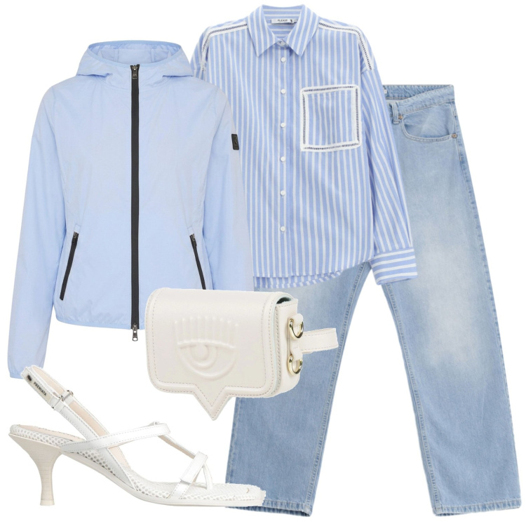 Outfit donna - Ufficio, aperitivo, cinema. Stile Glamour per Tutti i giorni. Abbinamento con marsupi, infradito, camicie, jeans, blazer.