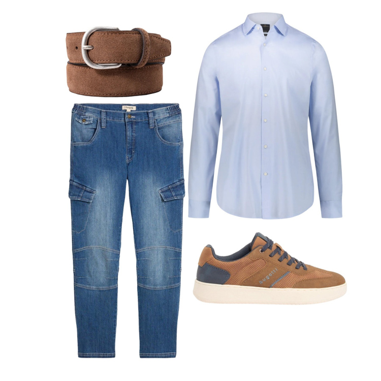 Outfit uomo - Aprile. Stile Casual per Tutti i giorni. Abbinamento con jeans dritti, sneakers, camicie, cinture.