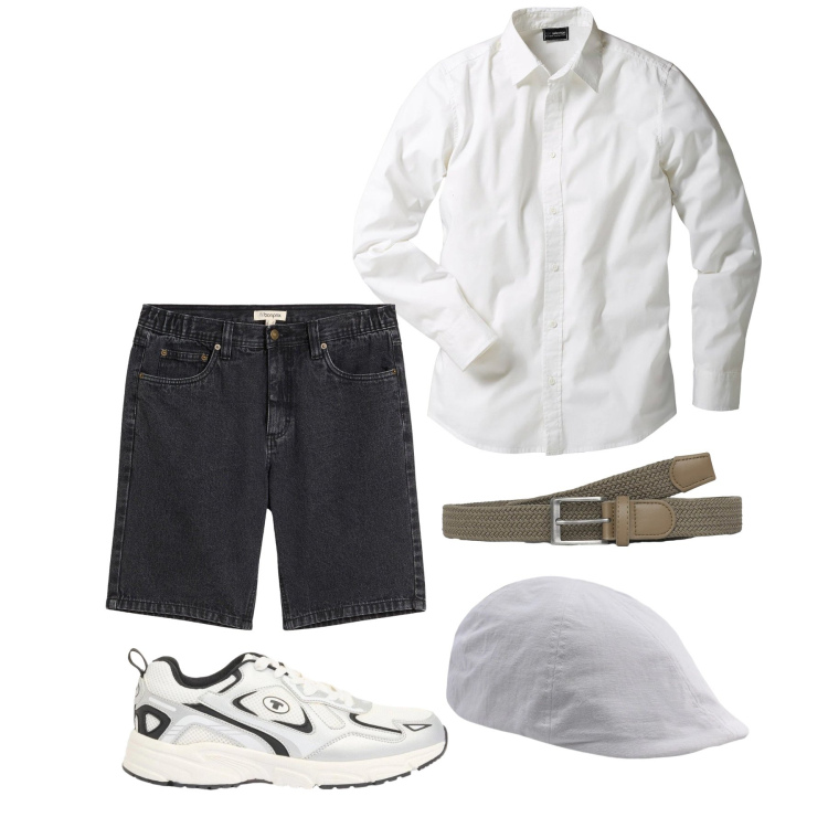 Outfit uomo - Aprile. Stile Trendy per Tutti i giorni. Abbinamento con camicie, bermuda, sneakers, cinture, cappelli con visiera.