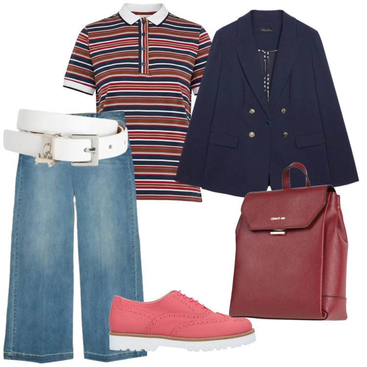 Outfit donna - Aprile che mi metto?. per Tutti i giorni. Abbinamento con zaini, scarpe stringate, jeans, blazer, cinture, polo.
