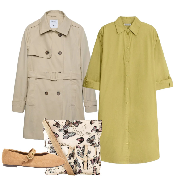 Outfit donna - Il vestito chemisier primaverile. Stile Bon Ton per Tutti i giorni. Abbinamento con vestiti chemisier, borse a tracolla, ballerine, trench.