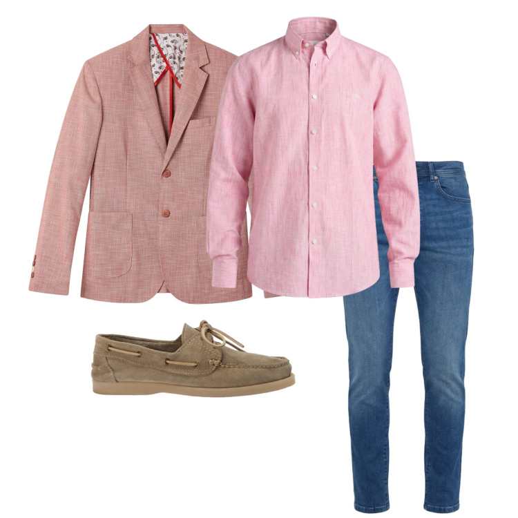 Outfit uomo - Aprile. Stile Casual per Ufficio. Abbinamento con giacche, scarpe stringate, jeans slim fit, camicie.