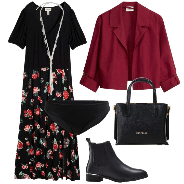 Outfit donna - Total look #2383970. Stile Vintage retrò per Tutti i giorni. Abbinamento con blazer, culotte, stivaletti, vestiti lunghi, collane, borse a tracolla.