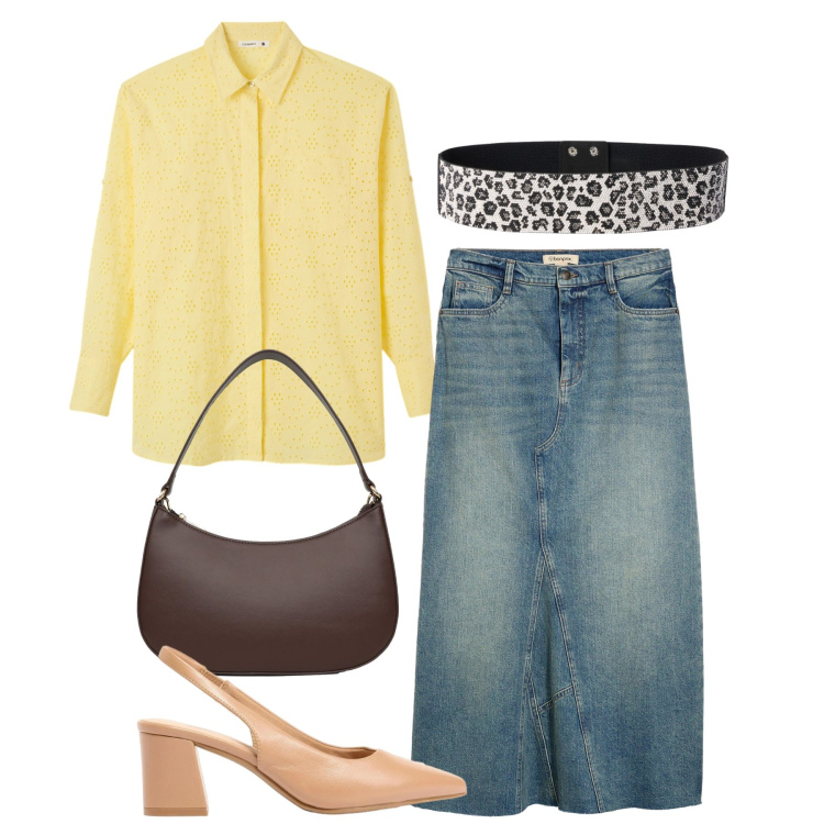 Outfit donna - Chic in denim. Stile Chic per Tutti i giorni. Abbinamento con gonne, décolleté, cinture, camicie, borse a tracolla.