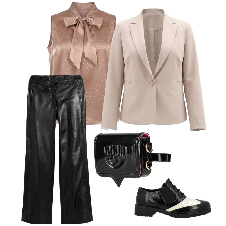 Outfit donna - Eleganza leggera. per Serata fuori. Abbinamento con marsupi, scarpe stringate, pantaloni, blazer, canottiere.