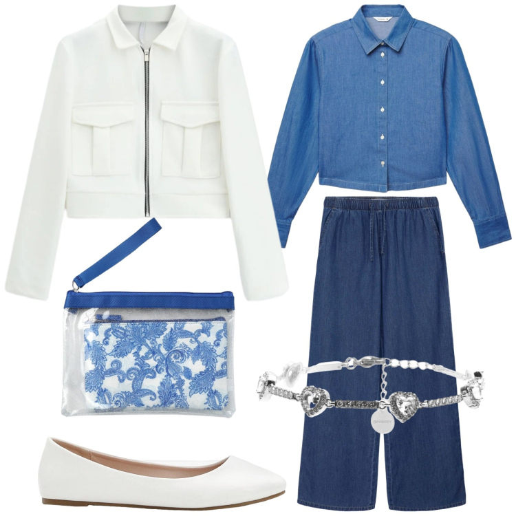 Outfit donna - Total look #2383973. Stile Casual per Tutti i giorni. Abbinamento con ballerine, jeans, camicie, pochette, cappotti, braccialetti.
