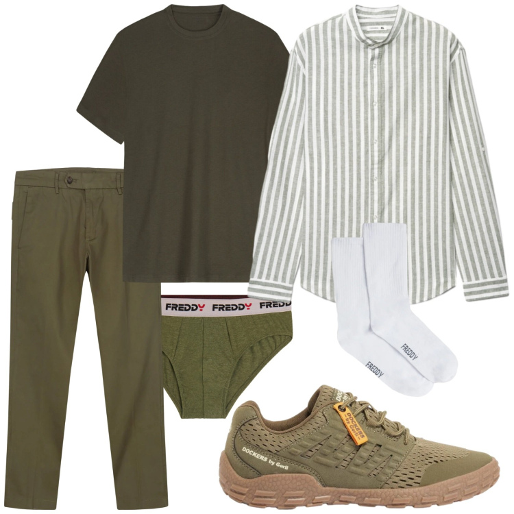 Outfit uomo - Total look #2383976. Stile Trendy per Tutti i giorni. Abbinamento con sneakers, camicie, calzini, slip, pantaloni chino, t-shirt.