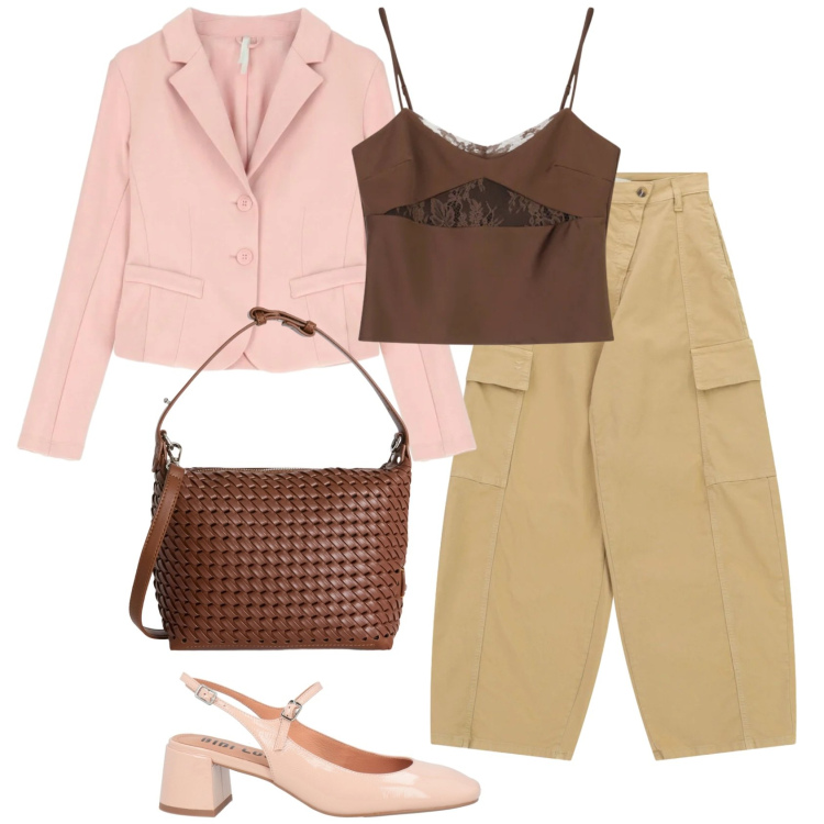 Outfit donna - Mi metto: cargo e blazer @star67. Stile Glamour per Tutti i giorni. Abbinamento con décolleté, canottiere, blazer, pantaloni cargo, borse a spalla.