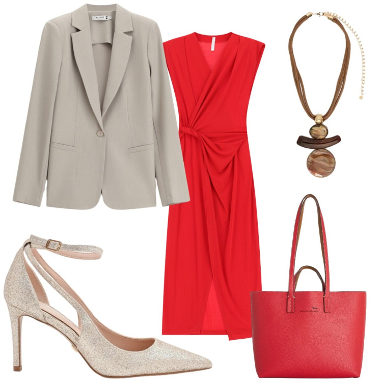 Outfit donna - Eleganza leggera -il matrimonio. Stile Chic per Cerimonia. Abbinamento con vestiti lunghi, décolleté, ciondoli, blazer, shopping bag.