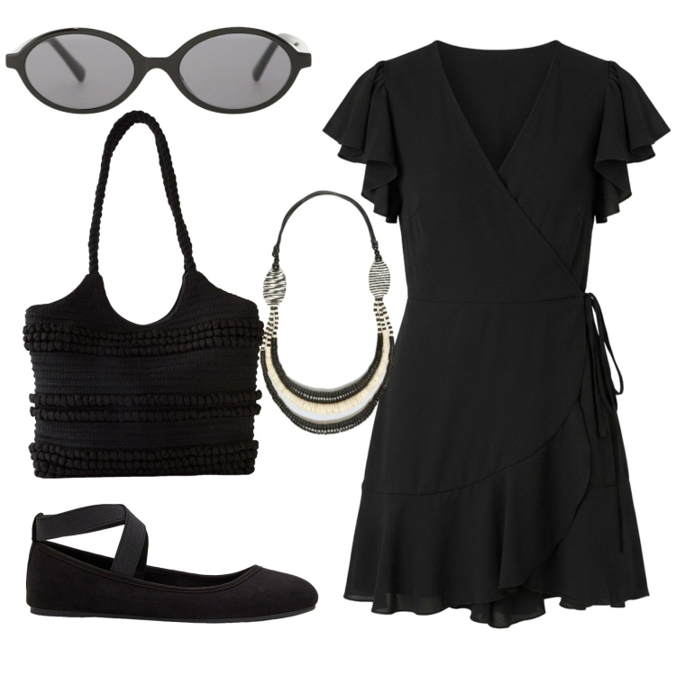 Outfit donna - Total look #2384018. Stile Basic per Tutti i giorni. Abbinamento con ballerine, shopping bag, vestiti corti, occhiali da sole, collane.