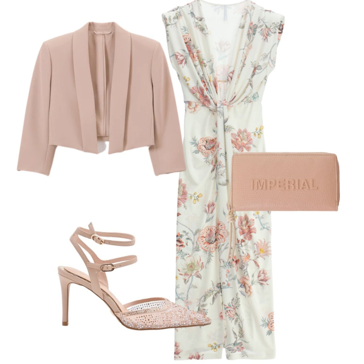Outfit donna - Romantico aprile. Stile Romantica per Cerimonia. Abbinamento con vestiti lunghi, portafogli, bolero, décolleté.