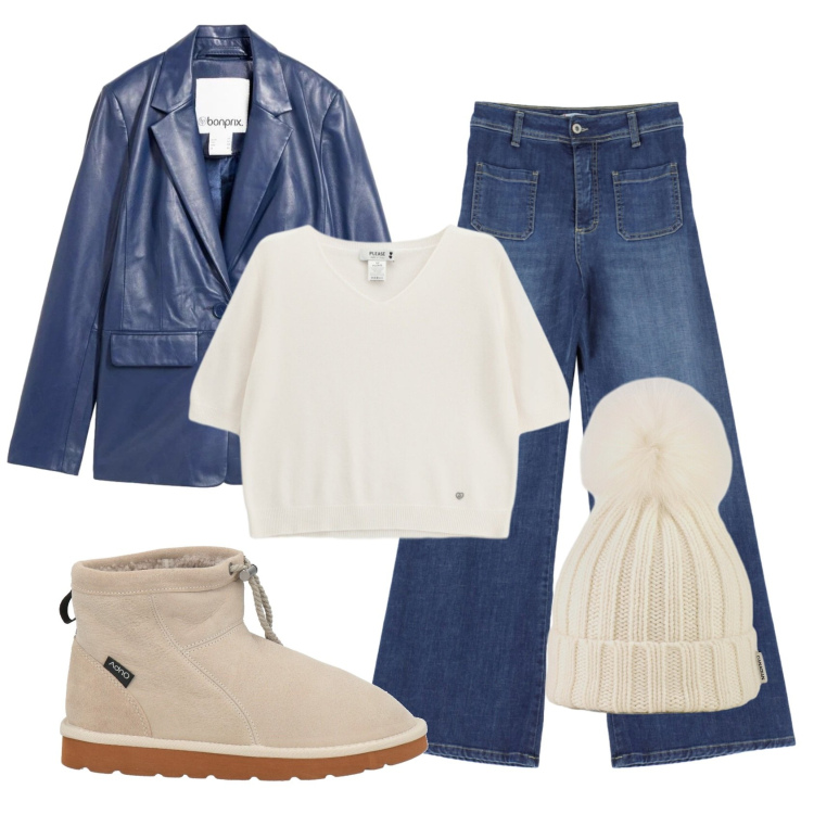 Outfit donna - Total look #2384049. Stile Casual per Tutti i giorni. Abbinamento con stivaletti, blazer, jeans, maglieria, berretti.