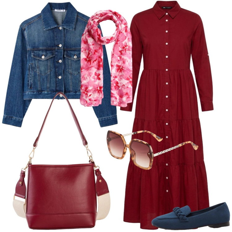 Outfit donna - Total look #2384059. Stile Casual chic per Tutti i giorni. Abbinamento con occhiali da sole, mocassini, borse a tracolla, vestiti chemisier, foulard, cappotti.
