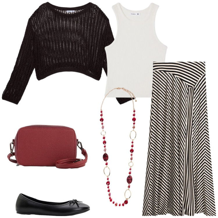 Outfit donna - Total look #2384062. Stile Minimal per Tutti i giorni. Abbinamento con ballerine, borse a tracolla, gonne, maglieria, canottiere, collane.