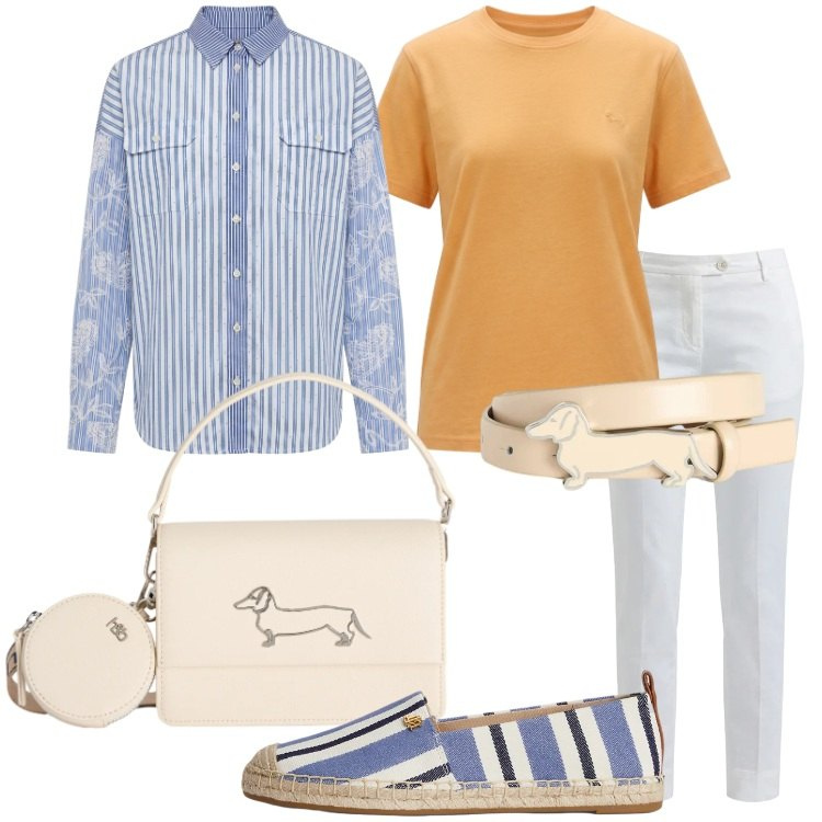 Outfit donna - Sorbetto Mood - Harmont & Blaine. Stile Preppy per Tutti i giorni. Abbinamento con cinture, t-shirt, borse a tracolla, camicie, pantaloni, espadrillas.