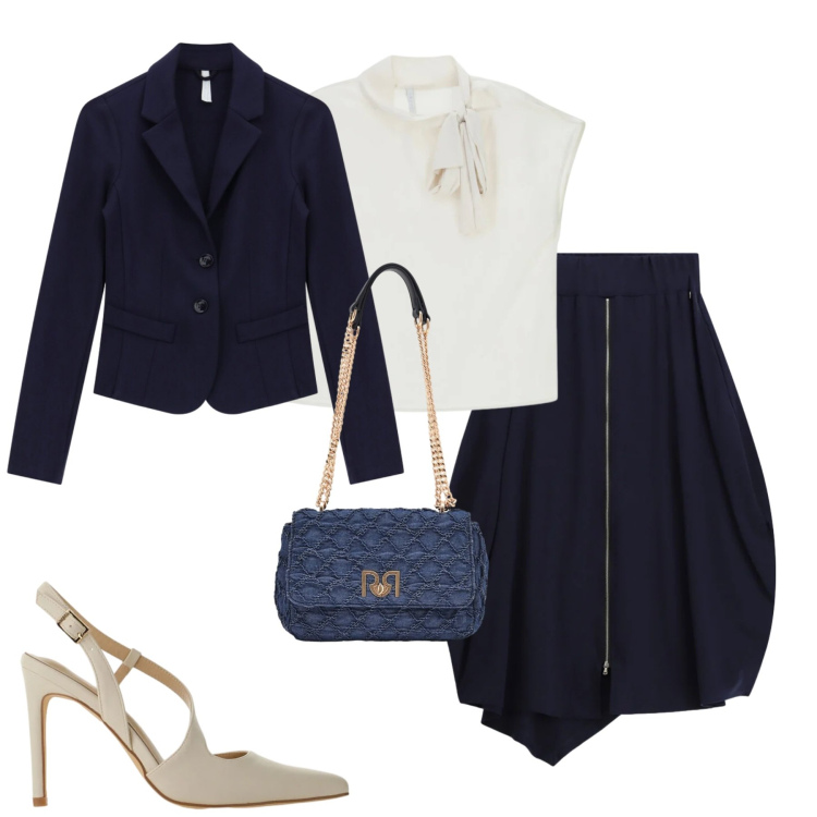 Outfit donna - Imperial. Stile Chic per Tutti i giorni. Abbinamento con canottiere, décolleté, gonne longuette, blazer, borse a spalla.