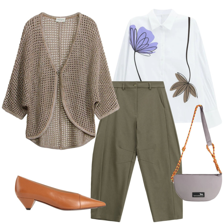 Outfit donna - Relax time. Stile Casual chic per Tutti i giorni. Abbinamento con décolleté, cardigans, camicie, pantaloni, borse a tracolla.