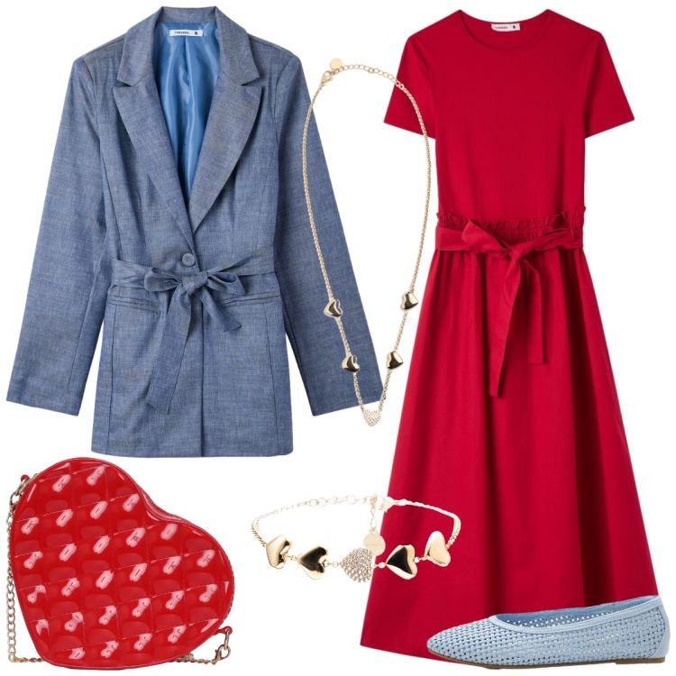 Outfit donna - Total look #2384089. Stile Romantica per Tutti i giorni. Abbinamento con ballerine, vestiti lunghi, borse a tracolla, blazer, braccialetti, collane.