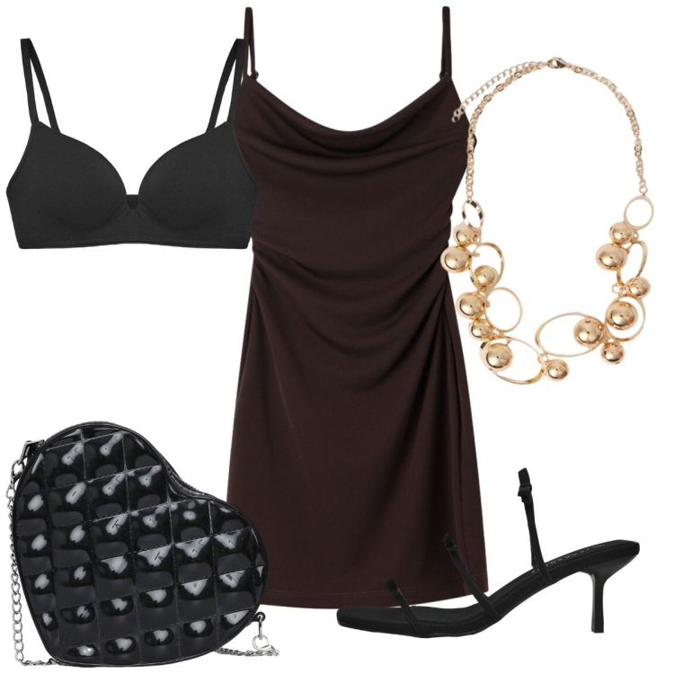Outfit donna - Un abito per aprile - stasera. Stile Sexy per Serata fuori. Abbinamento con vestiti corti, sandali col tacco, reggiseni, borse a tracolla, collane.