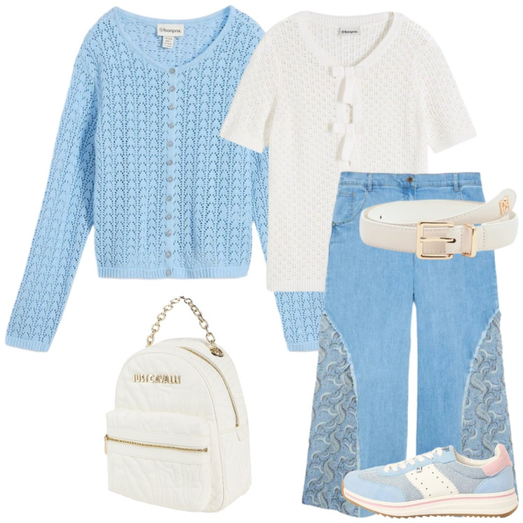 Outfit donna - Total look #2384109. Stile Casual per Tutti i giorni. Abbinamento con zaini, sneakers, t-shirt, cardigans, pantaloni, cinture.