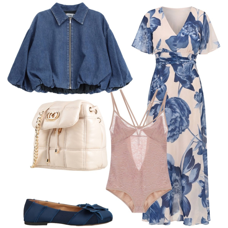 Outfit donna - Total look #2384113. Stile Romantica per Tutti i giorni. Abbinamento con ballerine, valigie, blazer, body, vestiti lunghi.